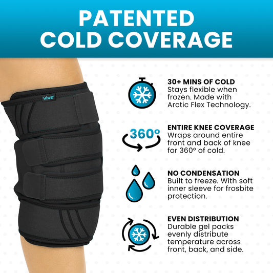 Vive Knee Ice Pack Wrap back view showing four-strap secure compression