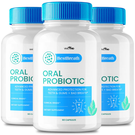 VIVE MD Best Breath bottle closeup for daily oral health support.