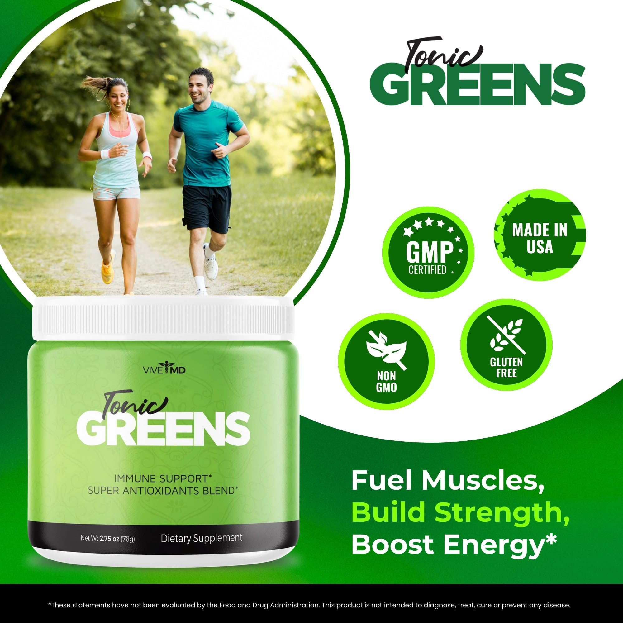 VIVE MD Tonic Greens tub back panel with nutrition details