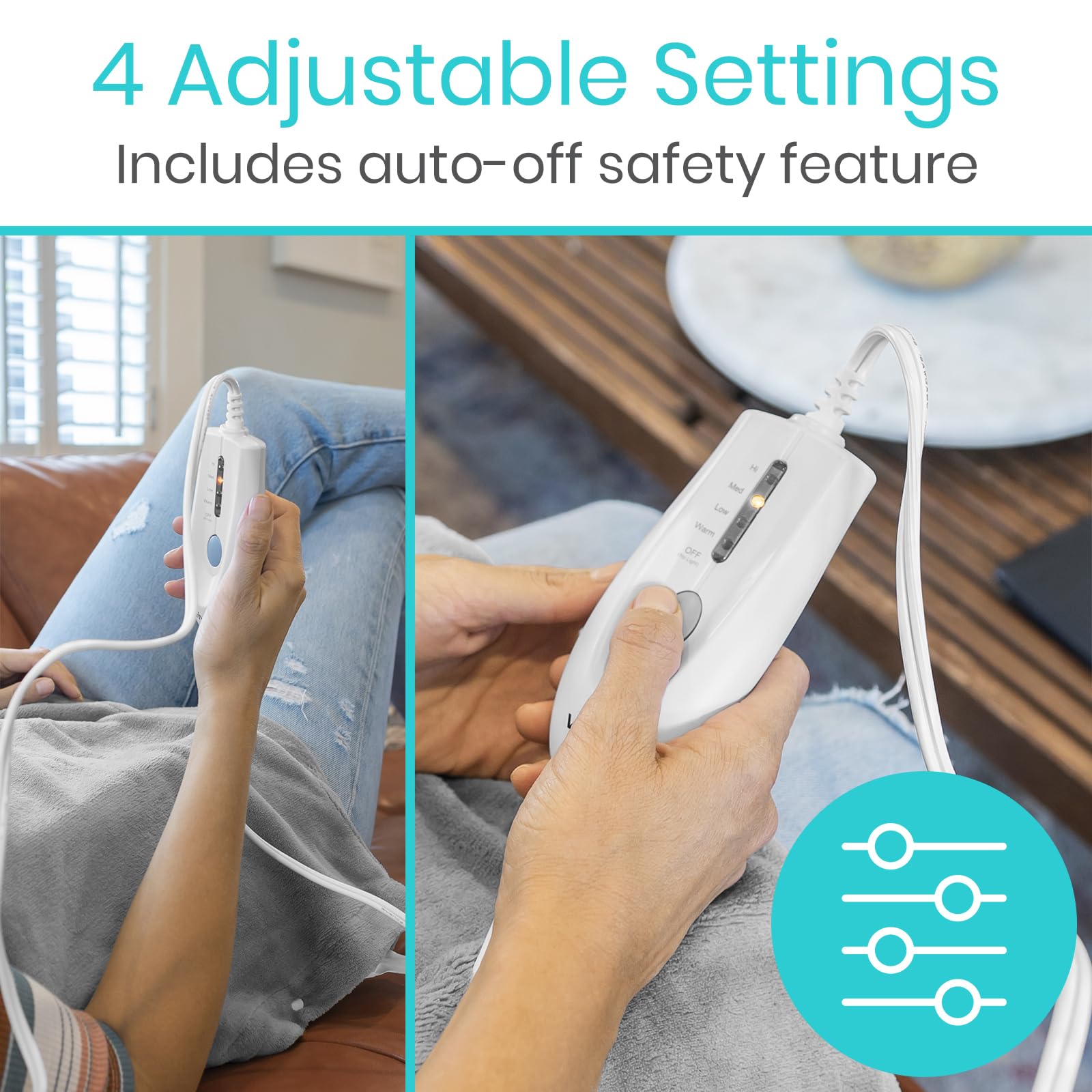 Vive moist heating pad cover closeup with soft microplush and snap closures.