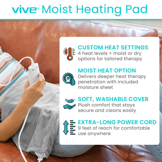 Vive moist heating pad front view showing contour-friendly size.