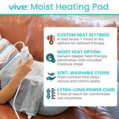 Vive moist heating pad front view showing contour-friendly size.