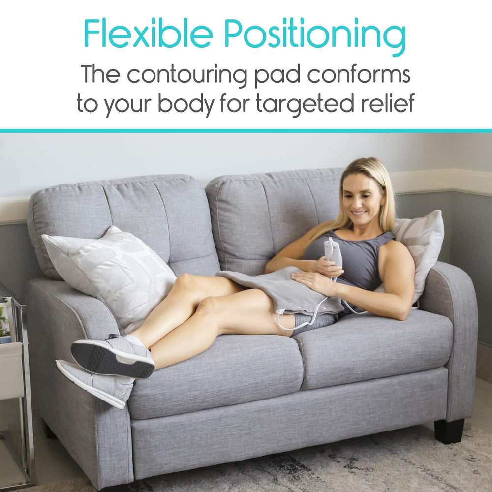 Vive moist heating pad nine-foot cord for flexible room placement.