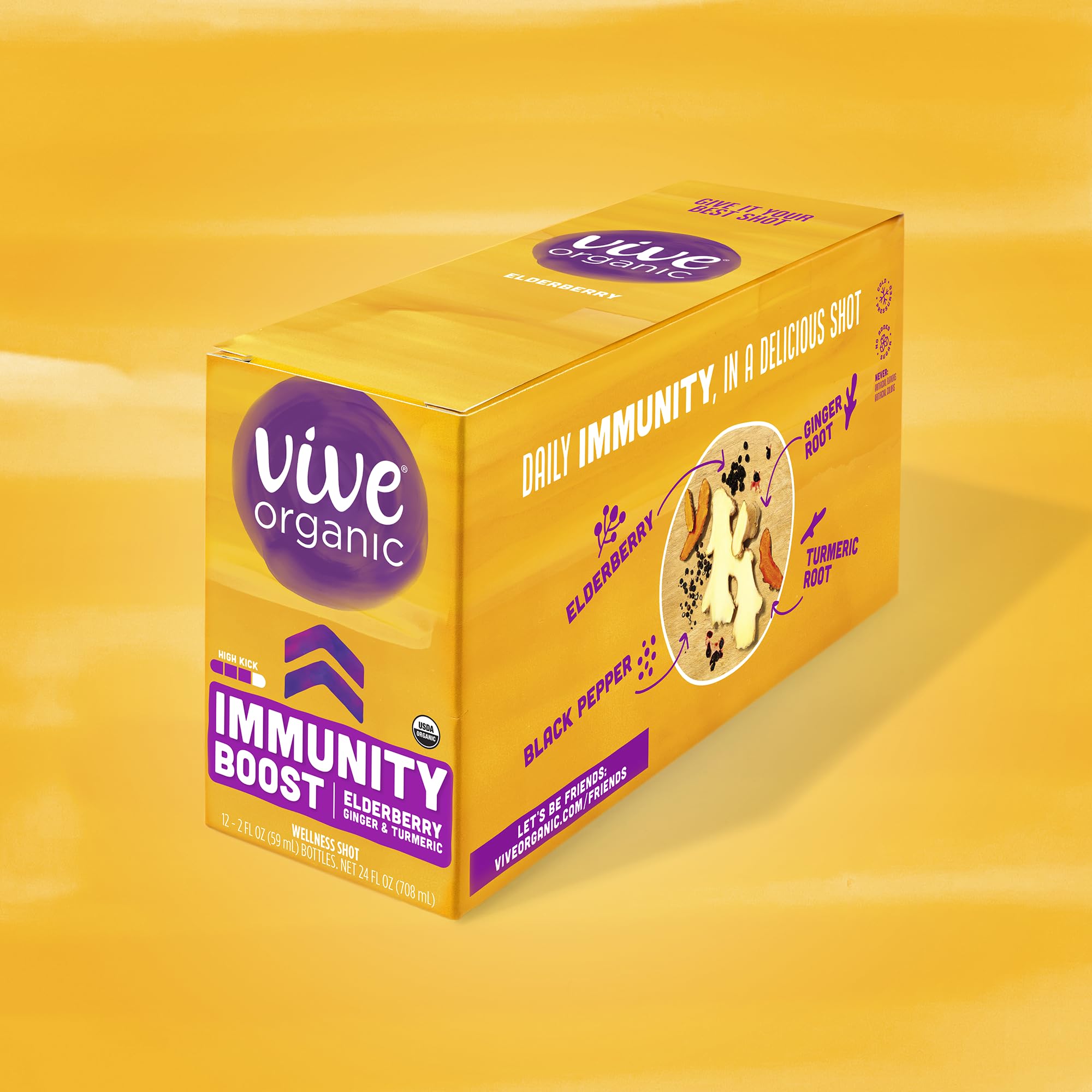 Vive Organic Immune Shot ready-to-drink glass demonstrates on-the-go convenience.