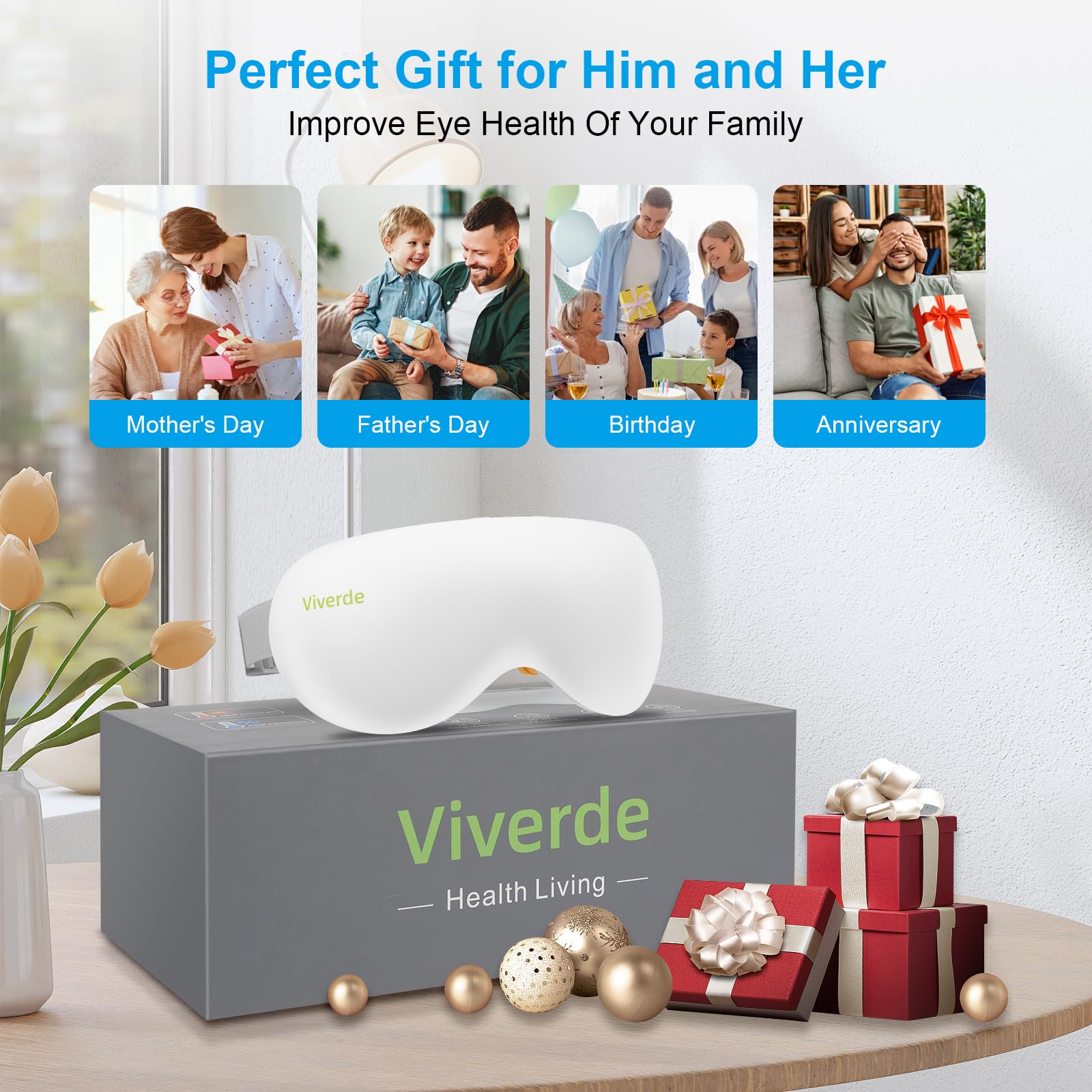 Viverde Eye Massager charges via USB-C for quick recharges.