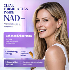 VIVIDAURA LIFE SCIENCE NAD supplement promo banner highlights wellness benefits.