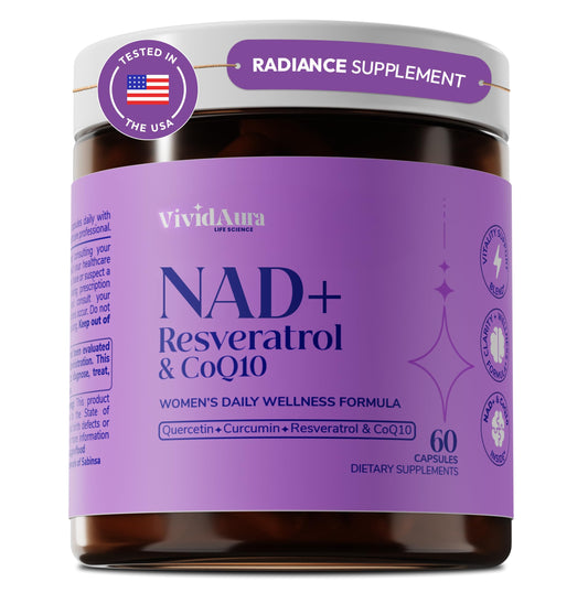 VIVIDAURA LIFE SCIENCE NAD supplement bottle front for women's daily vitality.