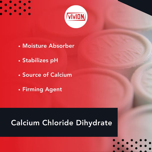 Vivion calcium chloride dihydrate shown as desiccant for moisture control in processing