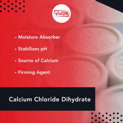 Vivion calcium chloride dihydrate shown as desiccant for moisture control in processing