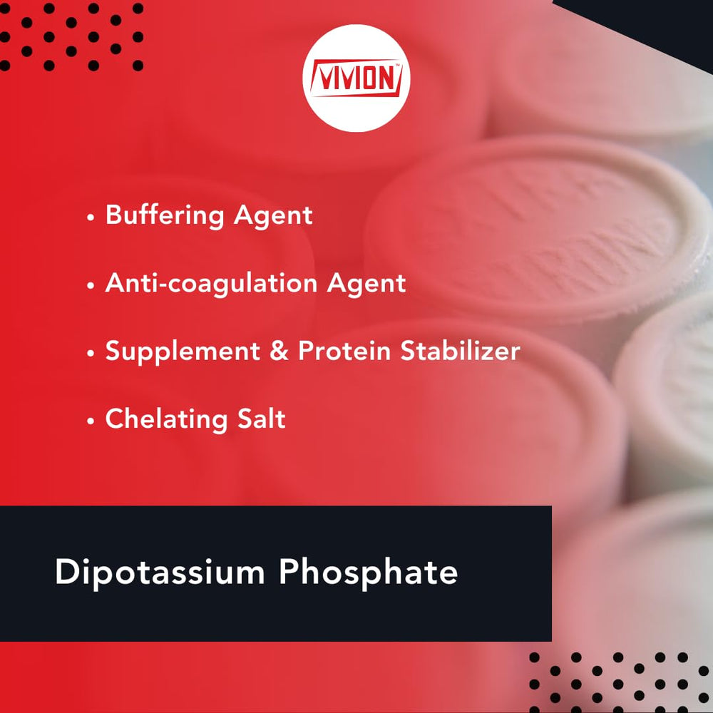 Closeup of Vivion Dipotassium Phosphate DKP granular texture for emulsions.