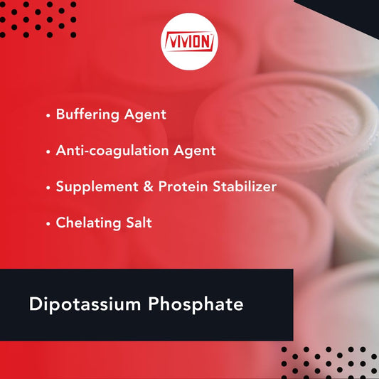 Closeup of Vivion Dipotassium Phosphate DKP granular texture for emulsions.