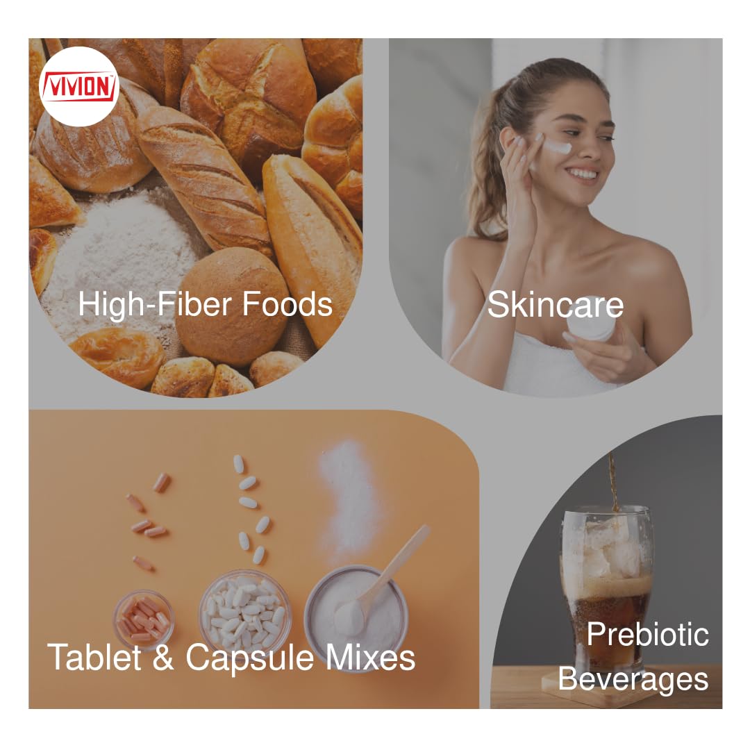 Vivion Inulin powder bottle pour shot showing creamy texture for dairy alternatives.