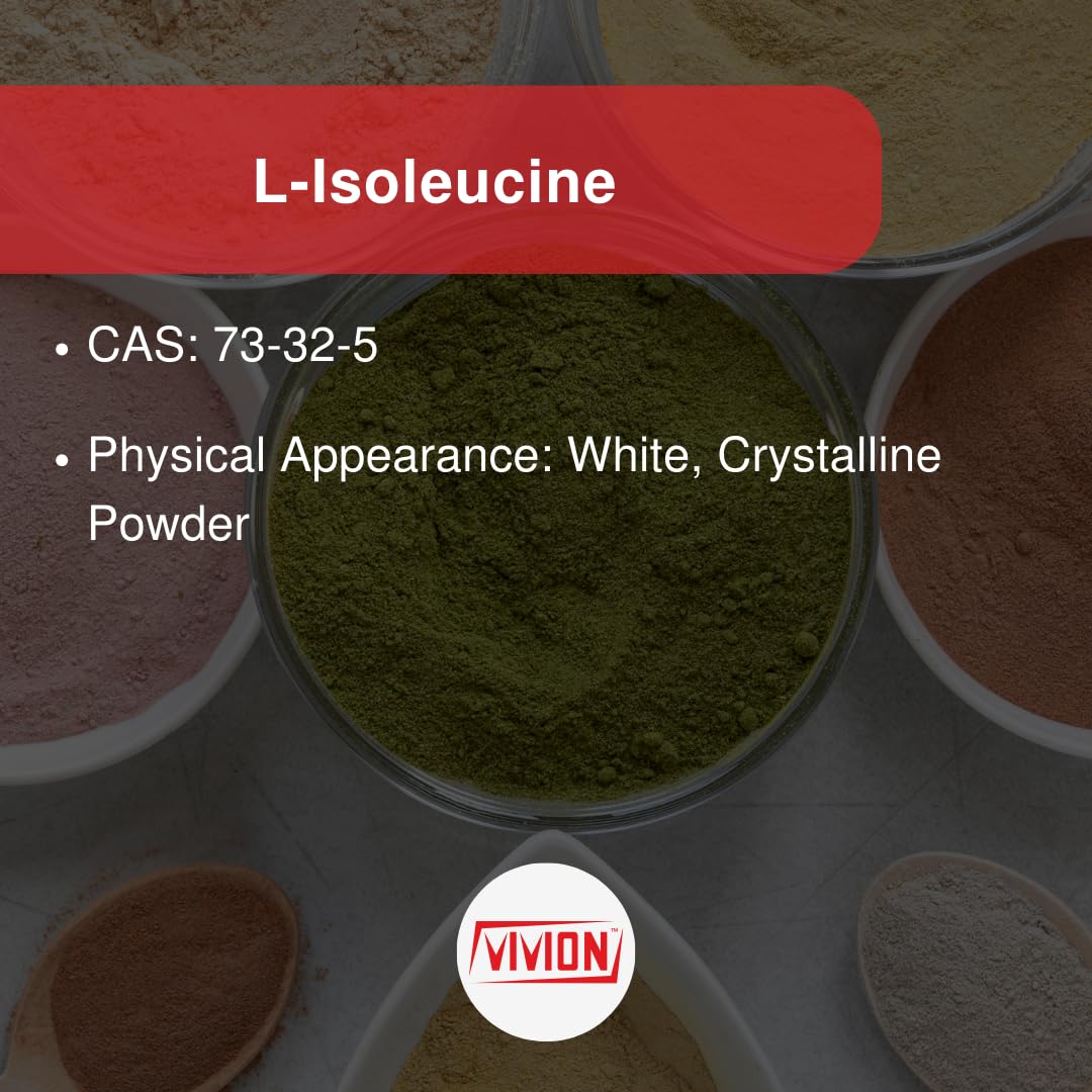 Vivion L-Isoleucine powder packaging – clear labeling for industrial use.