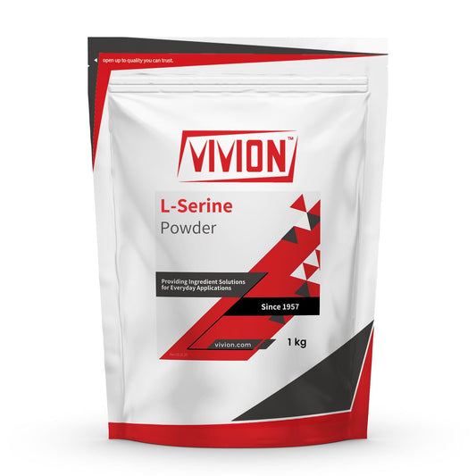 Vivion L-Serine powder bulk 1kg bag for manufacturing formulations.