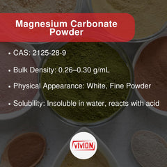 Vivion Magnesium Carbonate Light Powder close-up highlights porous structure for low-density chalk-like use