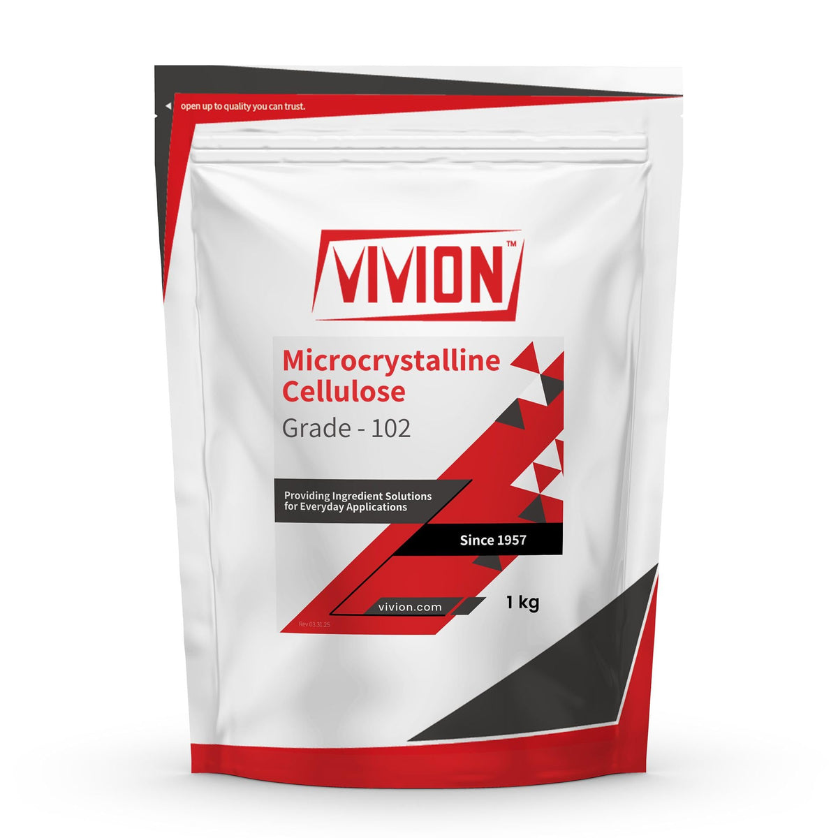Vivion MCC102 bulk-density powder ideal for formulation and consistent tablet blends.