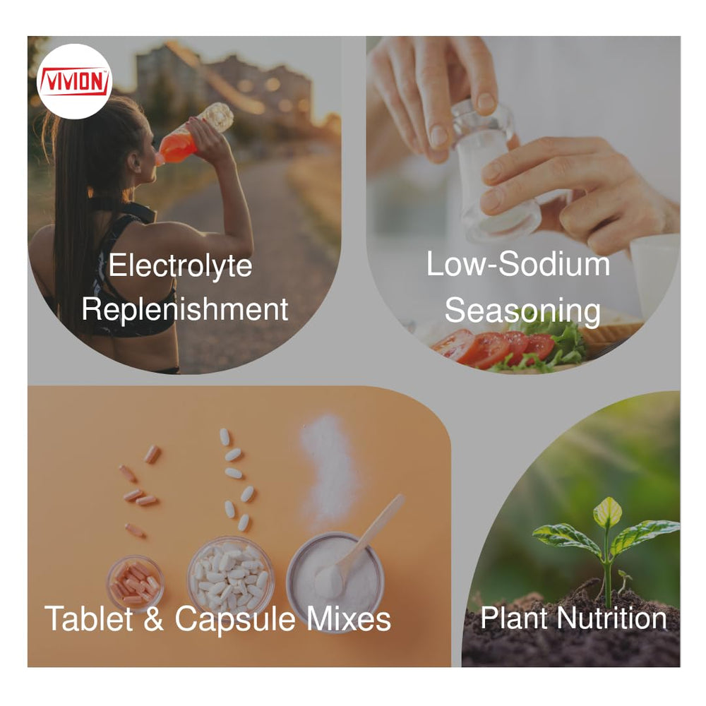 Vivion potassium chloride low-sodium ingredient image emphasizes safe seasoning applications.