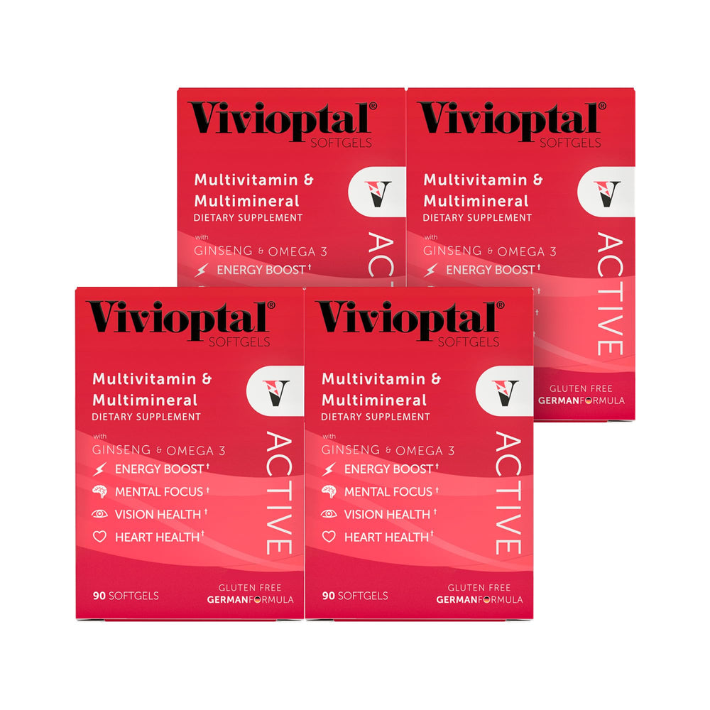 Vivioptal Active bottle front, ready-to-use daily multivitamin for energy and focus.