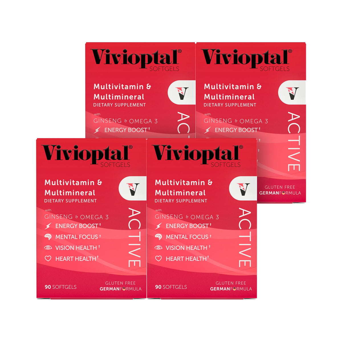 Vivioptal Active bottle front, ready-to-use daily multivitamin for energy and focus.