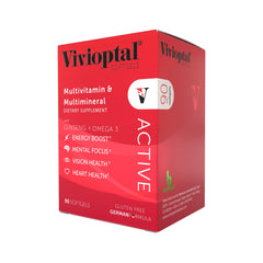 Vivioptal Active softgels close-up, smooth texture for easy daily intake.