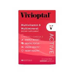 Closeup of Vivioptal Active softgels showing a convenient one daily dose format