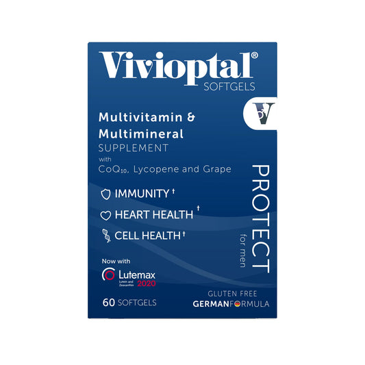 Vivioptal Men ingredients close-up emphasizes CoQ10 and antioxidants