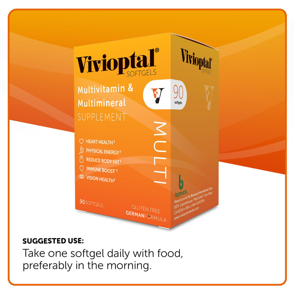 Vivioptal Multi bottle label emphasizes gluten-free formulation and quality.