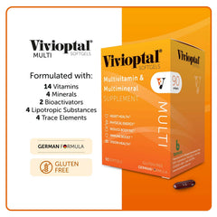 Vivioptal Multi daily dose bottle shot suggests simple routine and stress support.