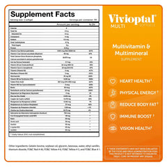 Vivioptal Multi packaging display shows full 90 softgel supply for a year.