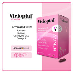 Vivioptal Women bottle side view with 90-capsule packaging
