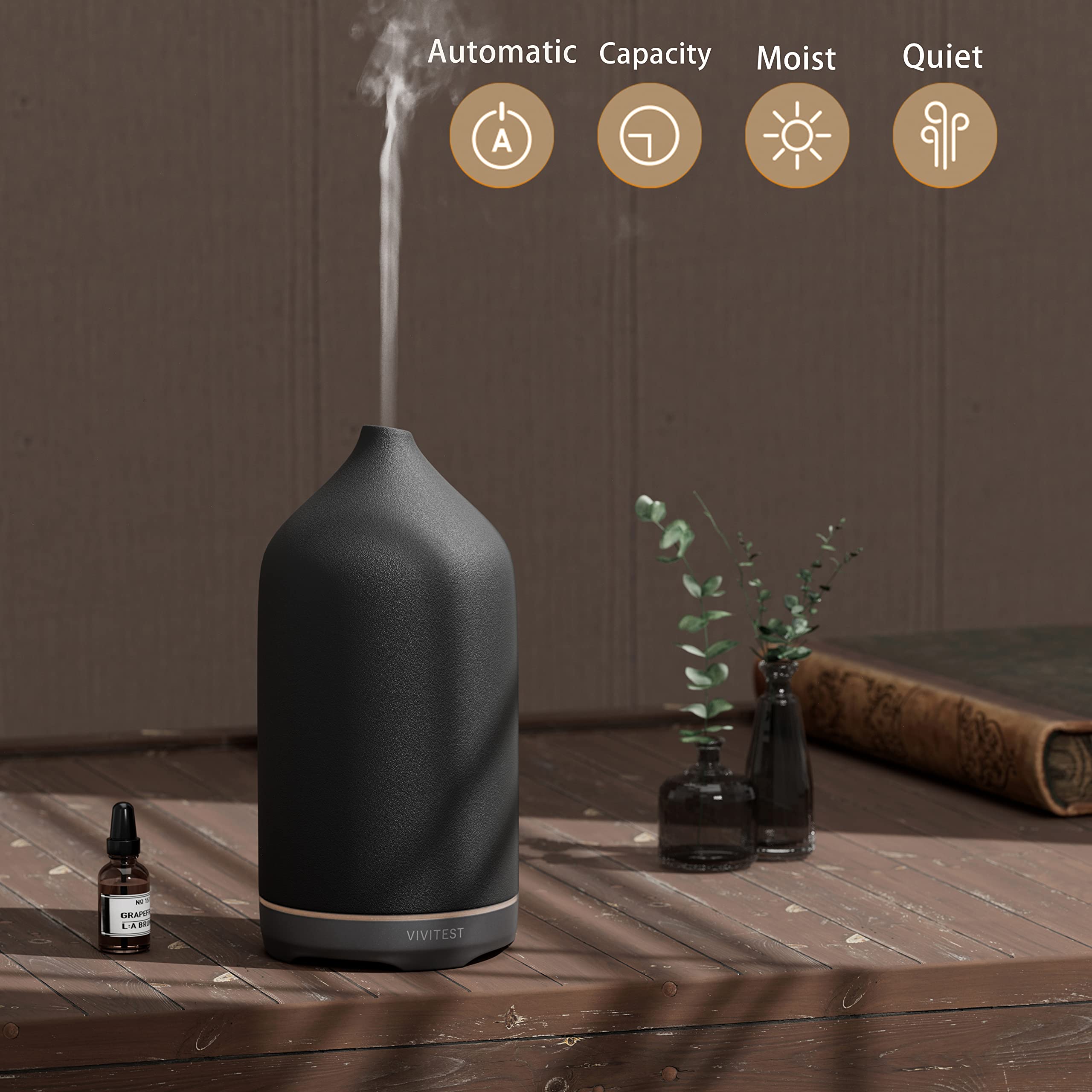 VIVITEST ultrasonic diffuser technology delivers quiet, efficient aroma diffusion.
