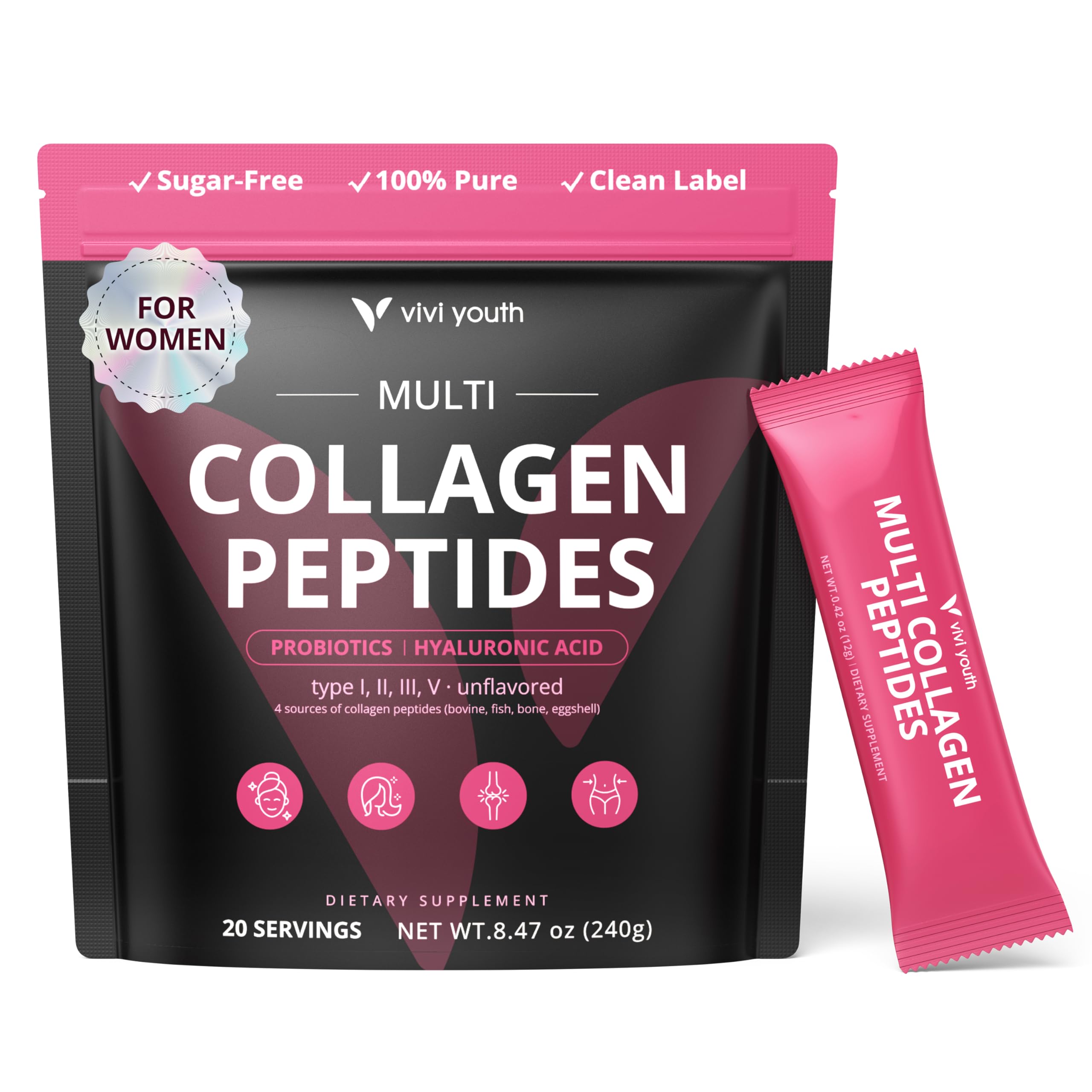 VIVI Youth Collagen Powder packaging for women, ready for daily use and supplementation