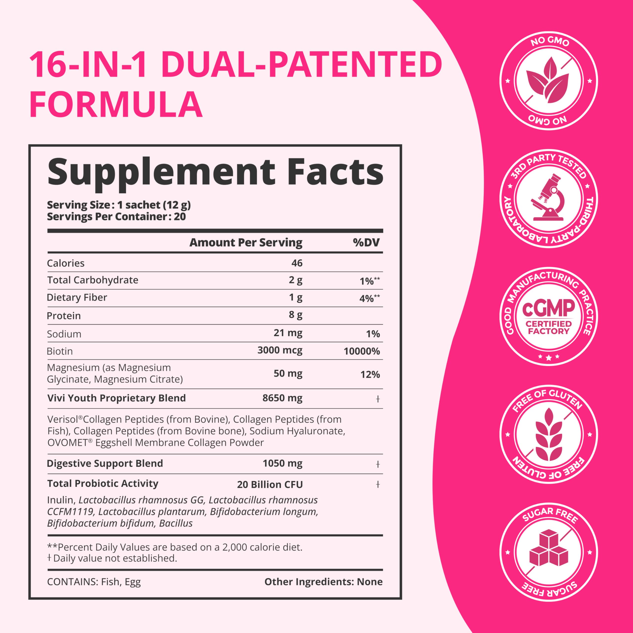 Multi-source collagen blend image noting types I–V for comprehensive support