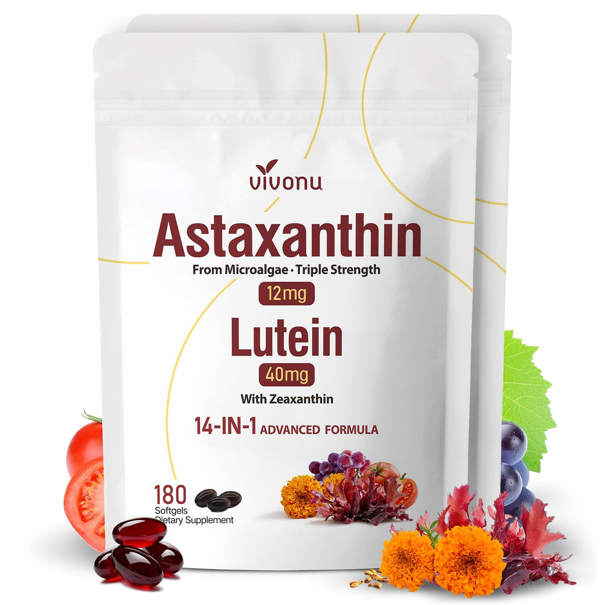 VivoNu 14in1 astaxanthin bottle close-up for comprehensive eye support.