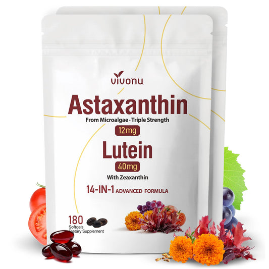 VivoNu 14in1 astaxanthin bottle close-up for comprehensive eye support.