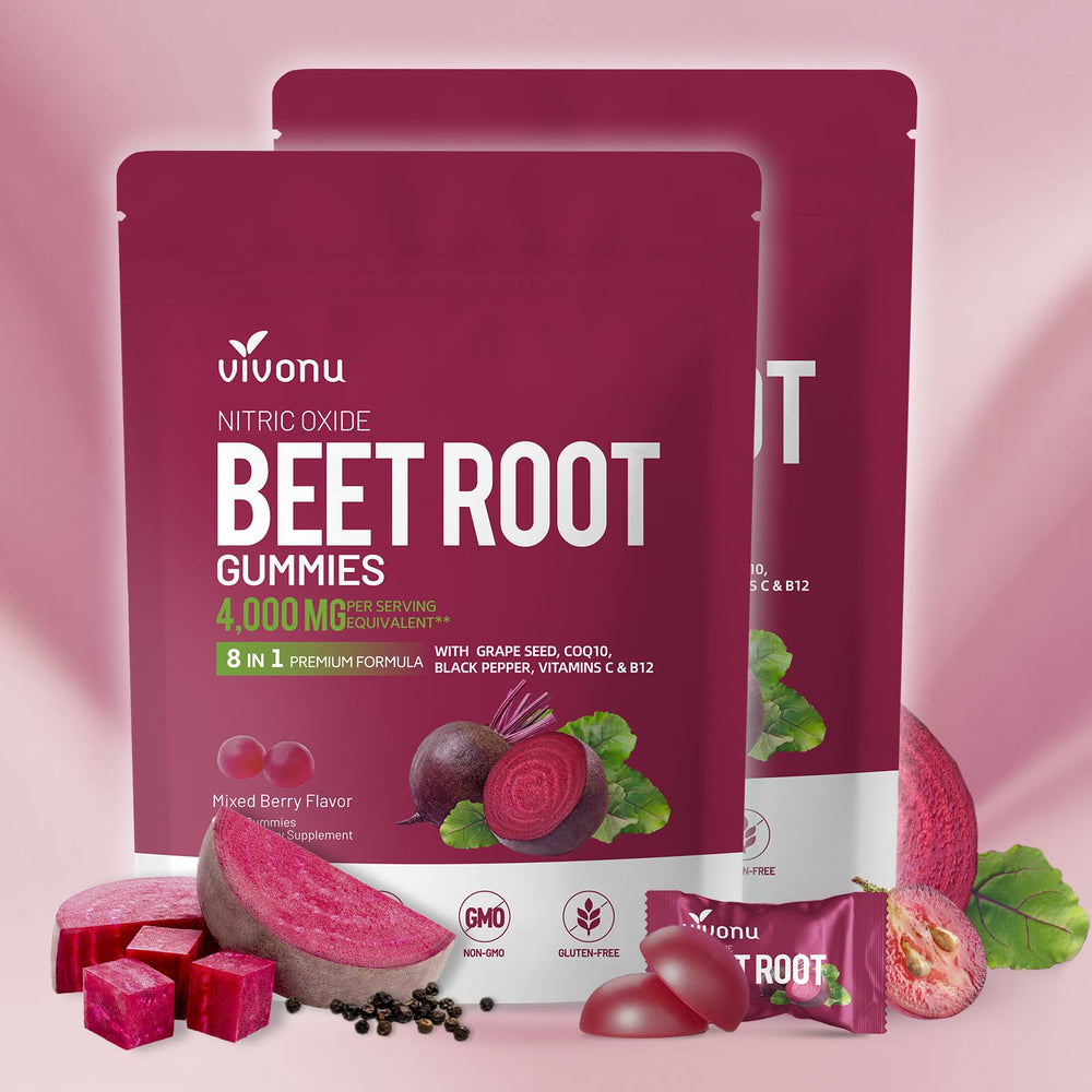VivoNu Beet Root Gummies bottle front with 8-in-1 energy formula