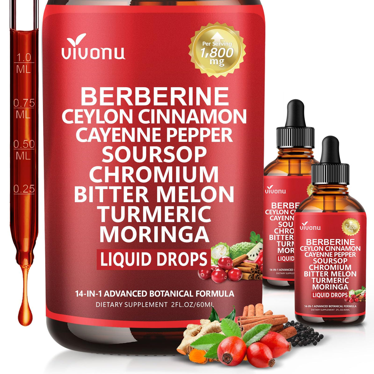 VivoNu berberine cinnamon liquid drops showing liposomal delivery for enhanced absorption