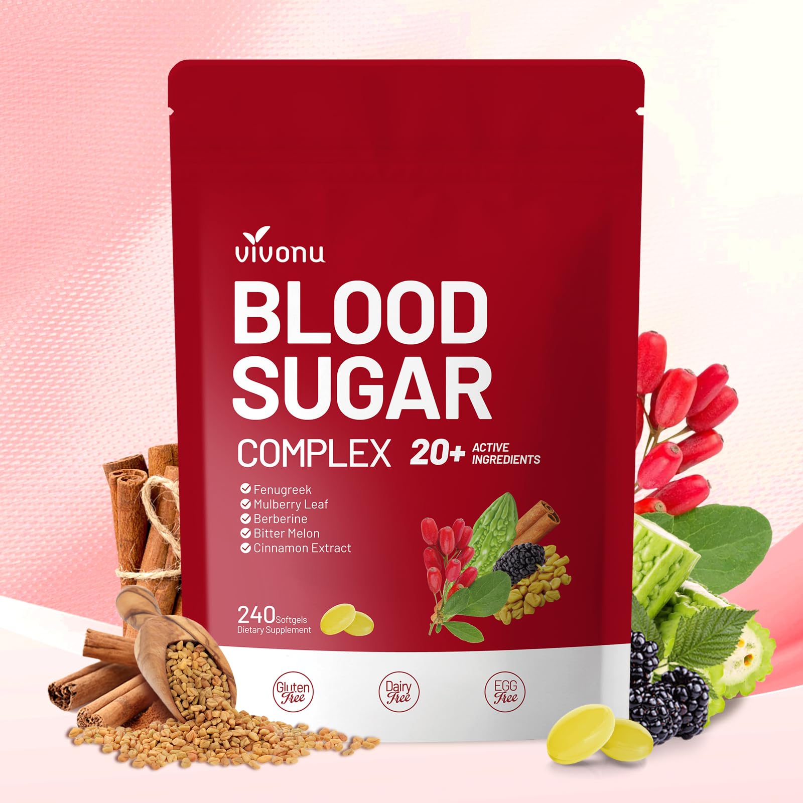 VivoNu Blood Sugar Complex bottle close-up for daily wellness support.