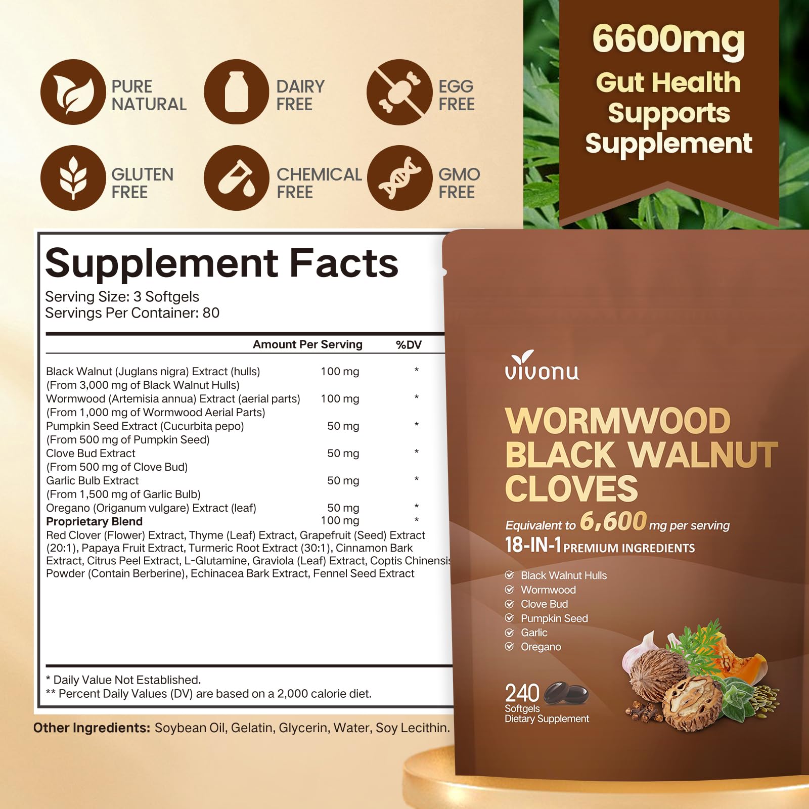 VivoNu herbal aroma pack conveys an herbal, natural blend aesthetic.