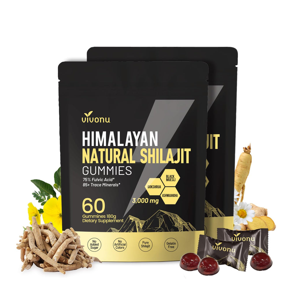 VivoNu Himalayan Shilajit Gummies bottle pour for convenient daily energy support.