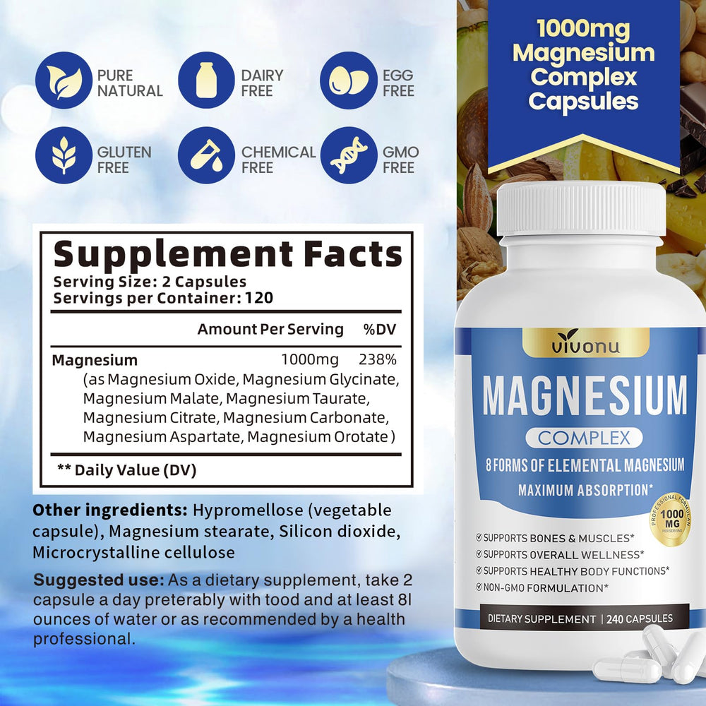 Vivonu Magnesium label detail emphasizing non-GMO and gluten-free ingredients.