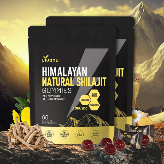VivoNu Pure Himalayan Shilajit Gummies bottle for daily wellness on the go