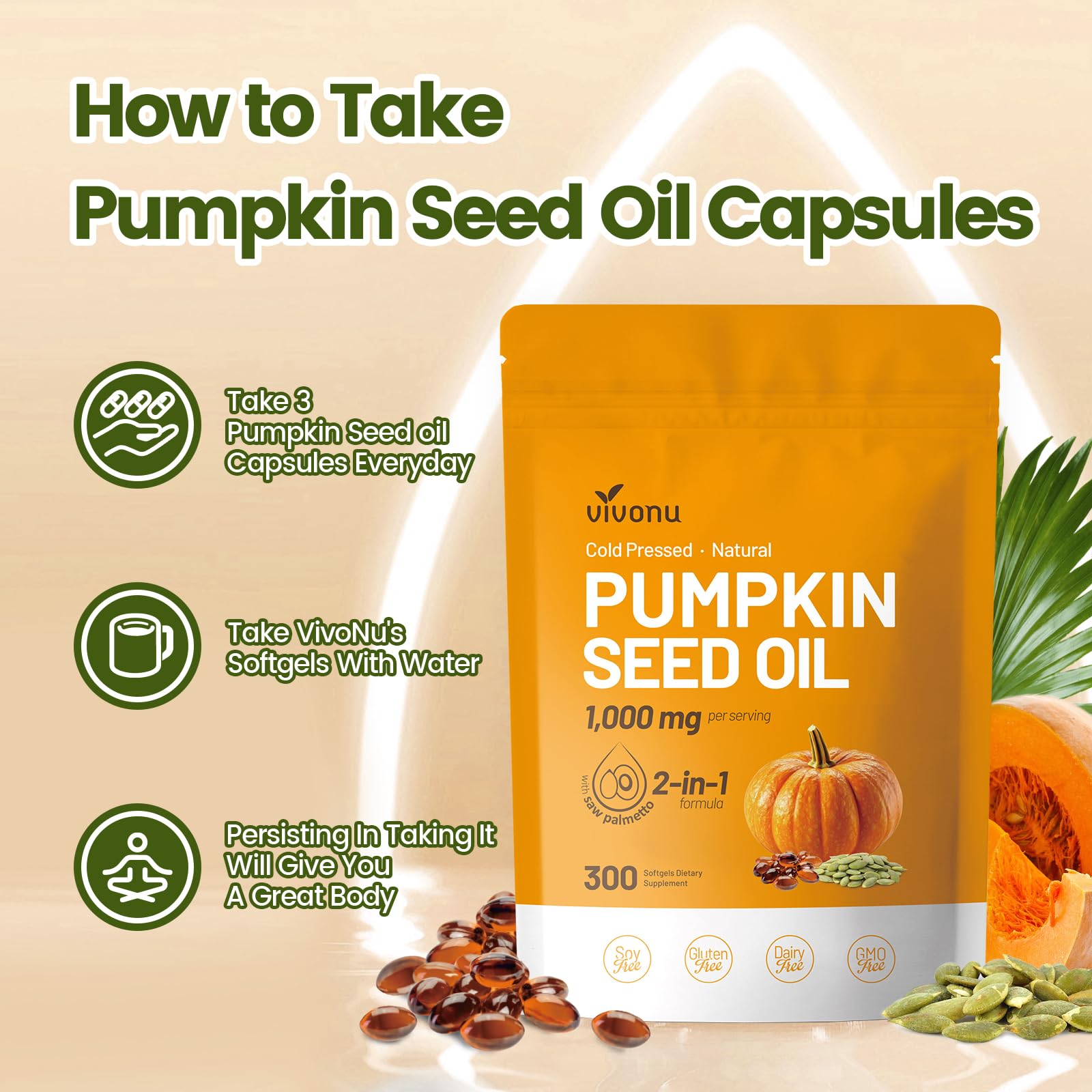 Serving suggestion: three softgels per daily dose from VivoNu