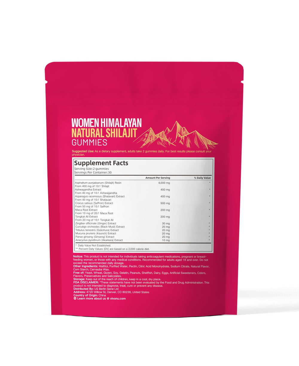 VivoNu Shilajit Women vegan gluten-free badge highlights purity