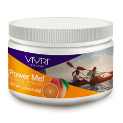VIVRI Power Me Orange Mango tub label showing vegan energy blend.