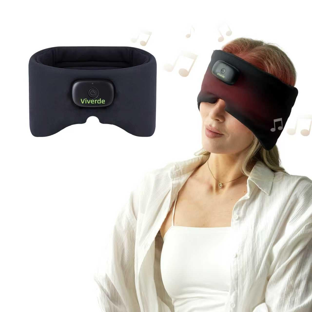 Viverde Bluetooth sleep eye mask with heat for comfortable light blocking and audio on the go.