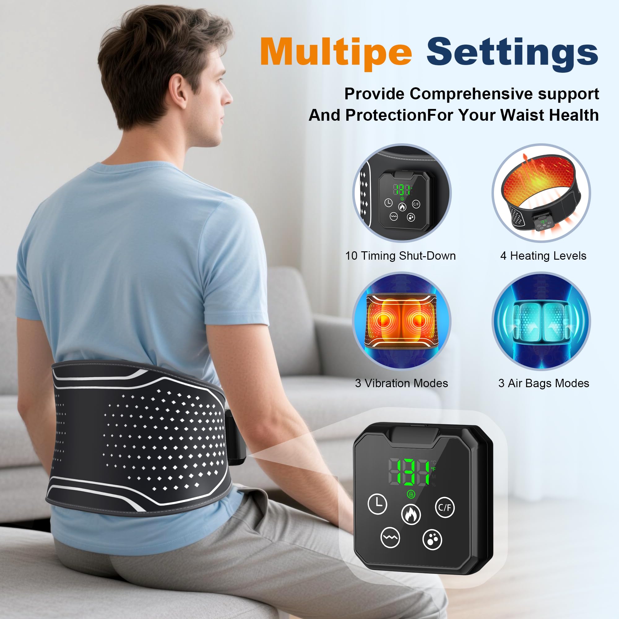 VIYACHY massager showing 4 heat levels for customizable comfort
