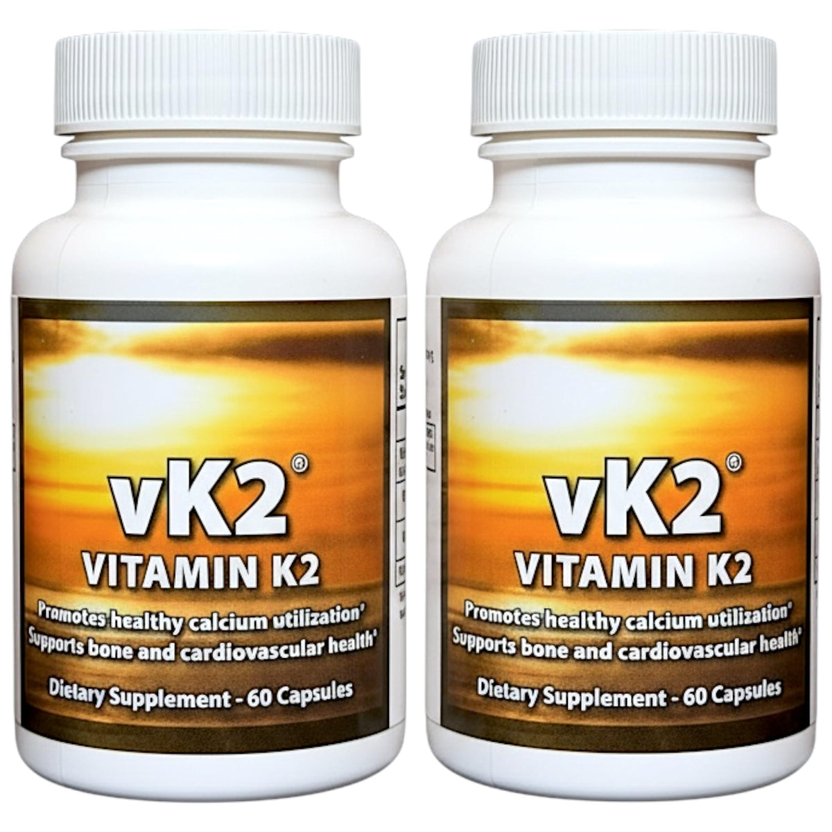 vK2 vitamin supplement bottle front label highlights dual MK-4 and MK-7 for calcium guidance