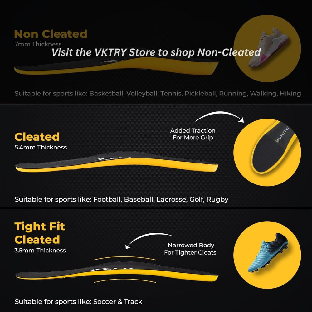 Custom-fit VKTRY Gold insoles provide sport-tailored arch support for improved comfort.