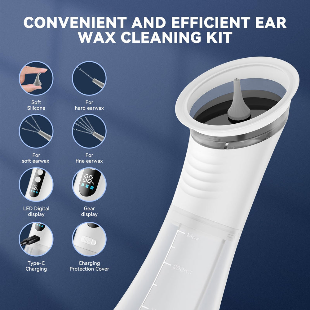 VLINGQI ear cleaner displaying water pressure modes for gentle cleaning.